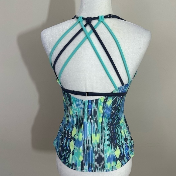 Free Country sz med tankini top in blues, lime green, black - Picture 3 of 13